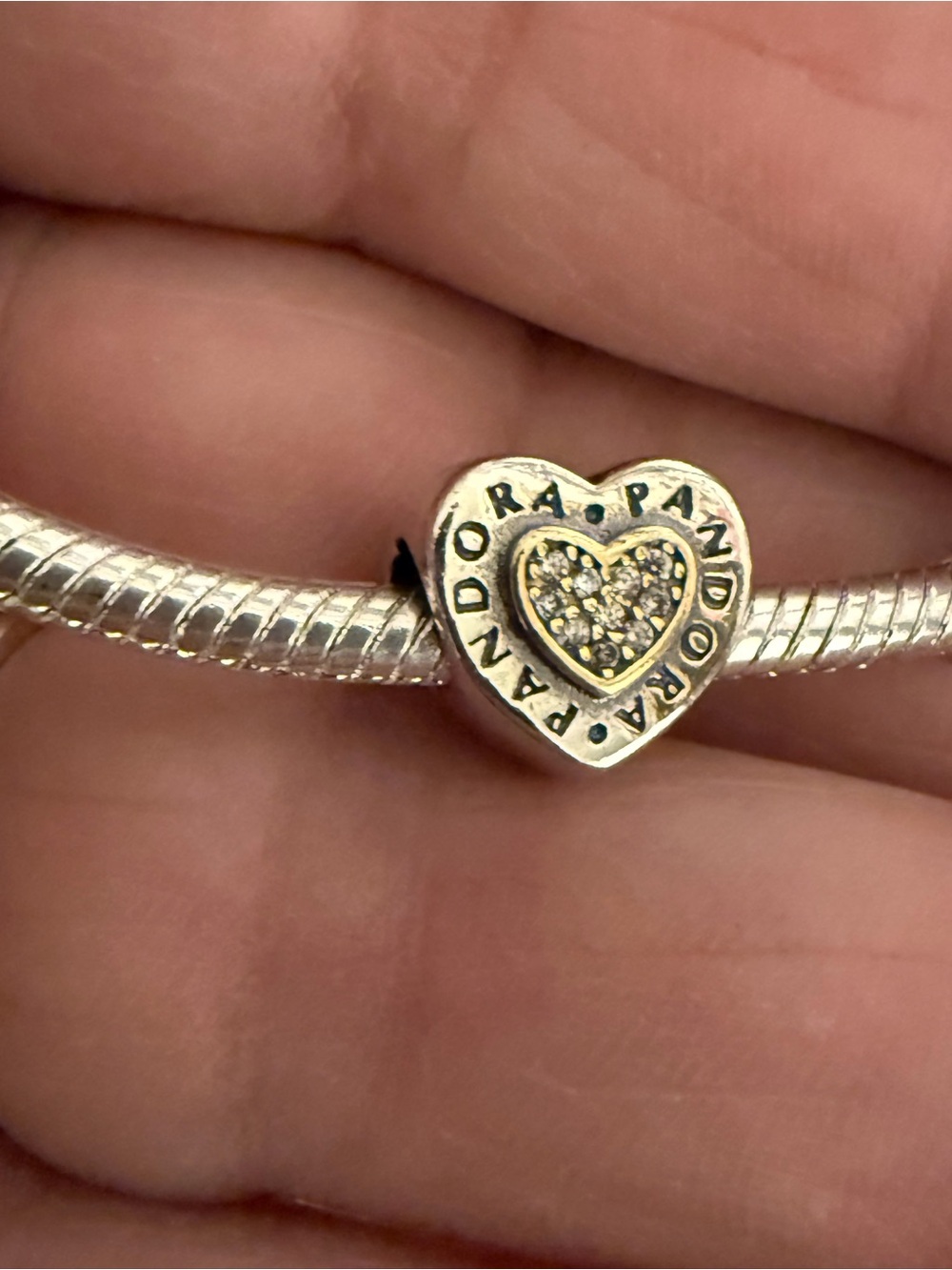 Pandora Silver Heart Pave Charm with Clear Stones